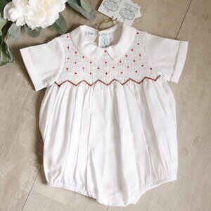 Newborn Boy's Smocked Diamond Creeper Red Embroidery Romper Feltman Brothers NWT